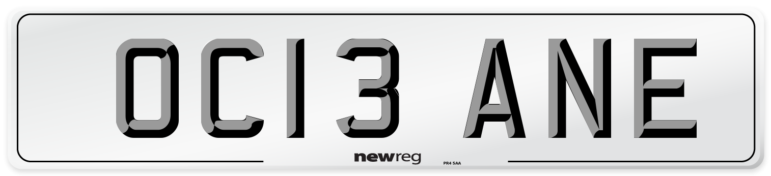 OC13 ANE Number Plate from New Reg